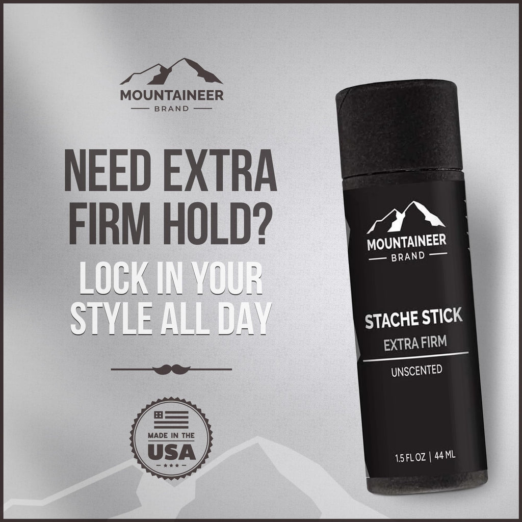 Mountaineer Brand Stache Stick | Smokey Bourbon Scent | Made with Natural Ingredients in West Virginia | Firm & Long Lasting Hold | Mustache Wax | Moustache Shape & Styling | Beard Wax for Men | 1.5oz