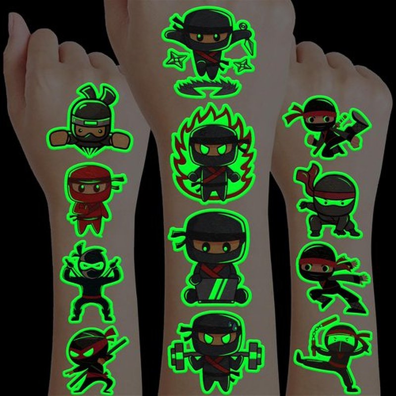 96 PCS Ninja Pre-Cut Luminous Temporary Tattoos for Kids Birthday Themed Party Supplies Decorations Favors 8 Sheets Decor Super Cute Cartoon Stickers Tattoo School Rewards & Gifts for Boys Girls