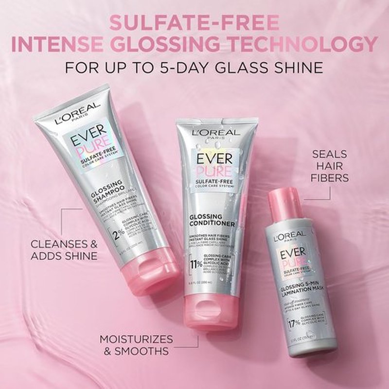 L'Oreal Paris EverPure Glossing Shampoo & Conditioner Set - Sulfate-Free, Glycolic Acid for Shine & Smoothness, 1 Kit