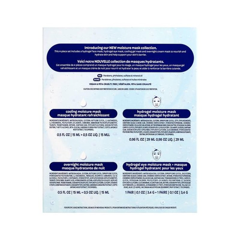Freeman 4 Piece Moisture Mask Face Set, Hydrating Face Masks & Under Eye Mask For Puffy Eyes, Hydrogel Masks For Dry Skin, Hyaluronic Acid, Travel-Friendly, Vegan & Cruelty Free Skincare