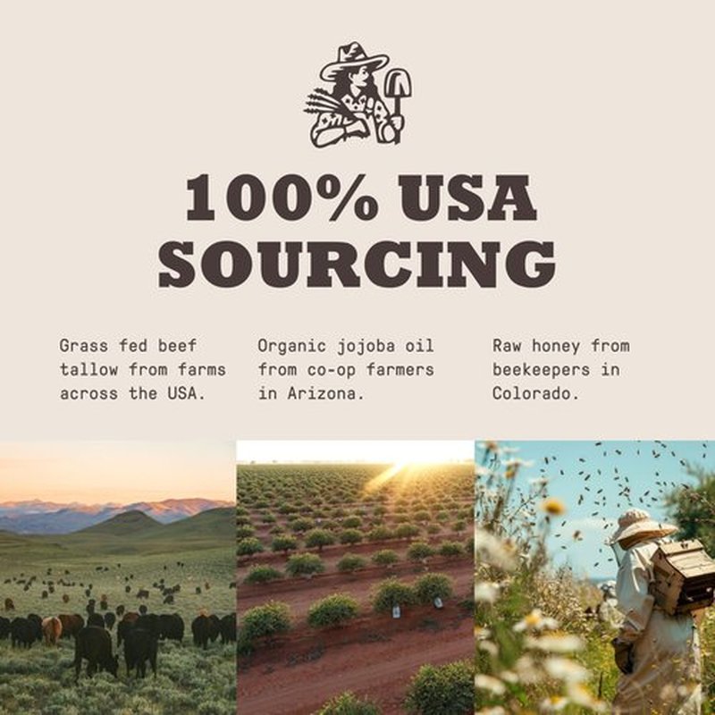 Denver Tallow Balm - Unscented - Grass Fed Beef Tallow, Organic Jojoba Oil, Raw Honey, Raw Beeswax
