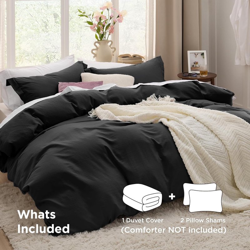 Bedsure Black Duvet Cover Set - Soft Cotton-Like Polyester, Full Size 3-Piece Bedding Set, 80x90 Inches