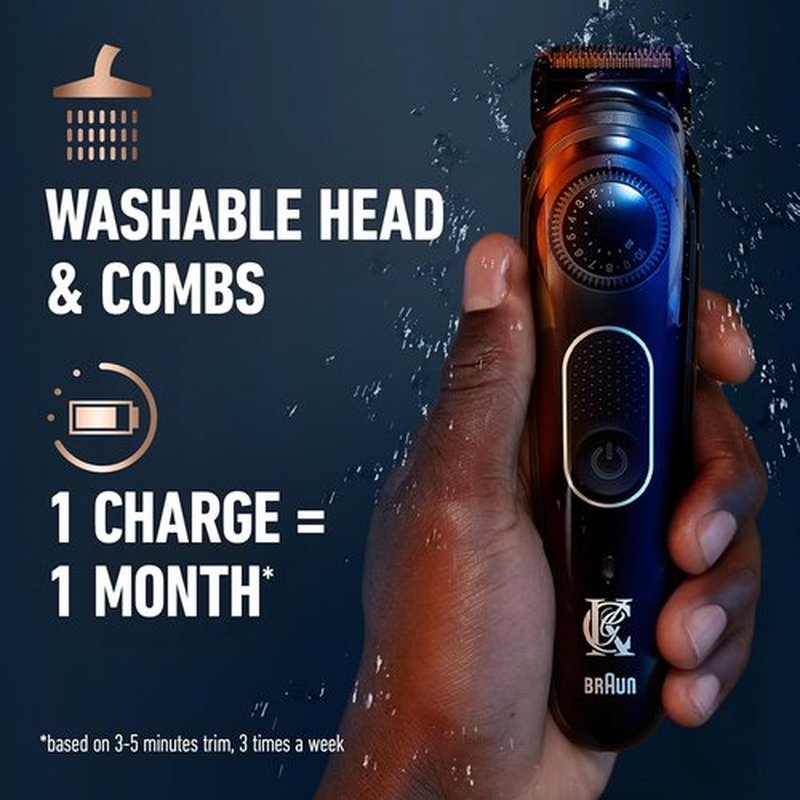 King C. Gillette Cordless Beard Trimmer - Includes 3 Combs, Cleaning Brush, Charger & Travel Bag | Blue