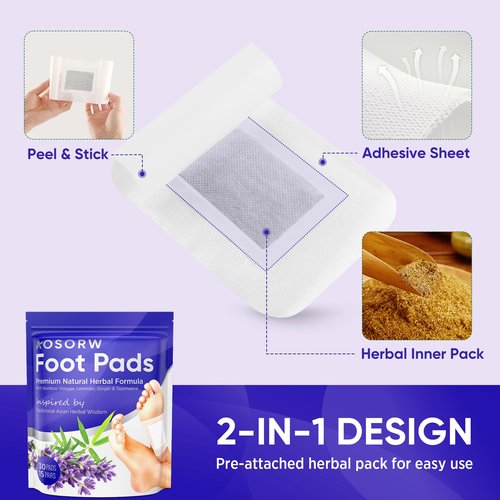 AOSORW Natural Foot Pads - Lavender Bamboo Vinegar - Premium Foot Care - Soothing Nighttime Ritual - Comforting Aromatherapy Experience - 30 Pads (Pack of 1)