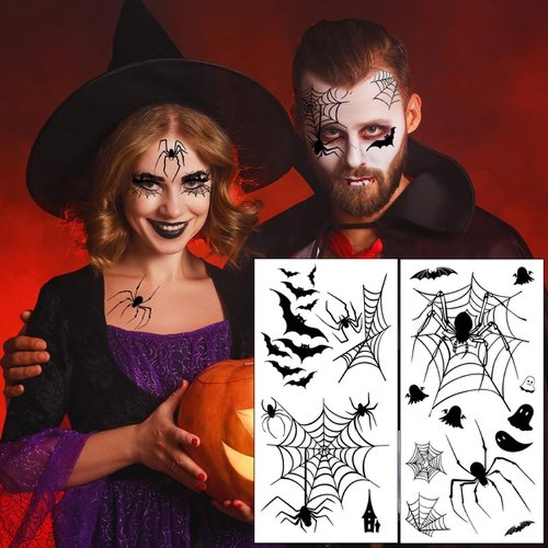 Hotoyannia 22 Sheets 110 PCS Halloween Face Temporary Tattoos Stickers, Halloween Face Fake Tattoos Spider Web Bat Eyeliner Eye Shadow Tattoos Halloween Makeup Kit For Women Girls Masquerade Party