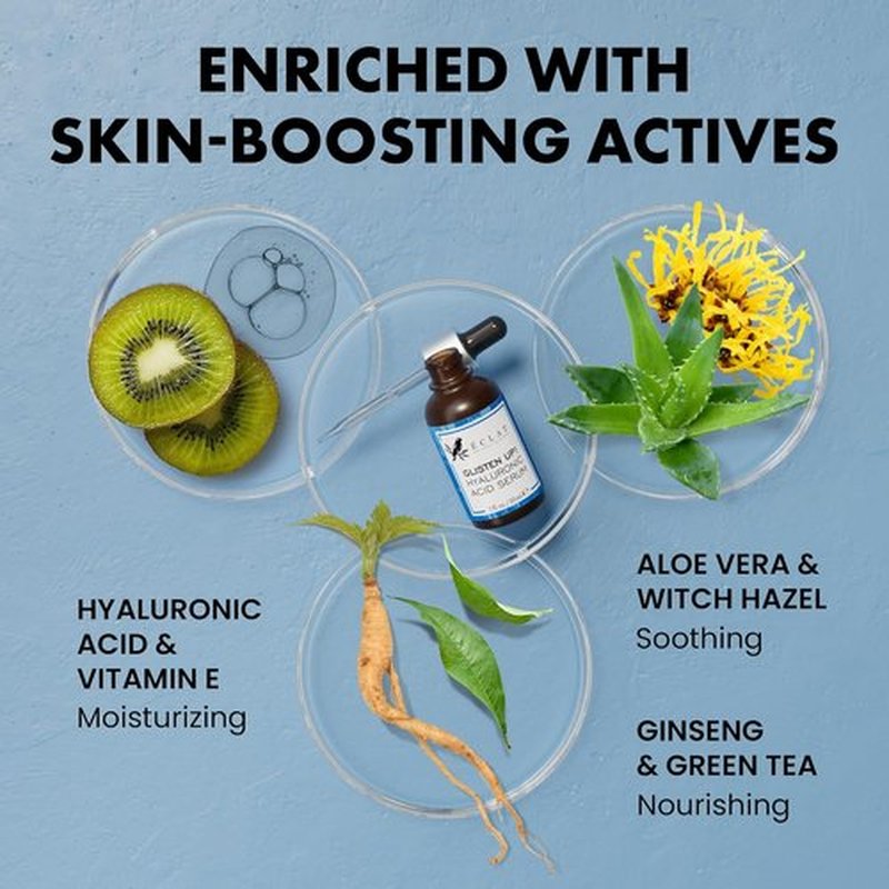 Eclat Skincare Hydrating Hyaluronic Acid Serum - Moisturizing & Plumping Formula with Green Tea & Jojoba Oil | 1 Fl Oz
