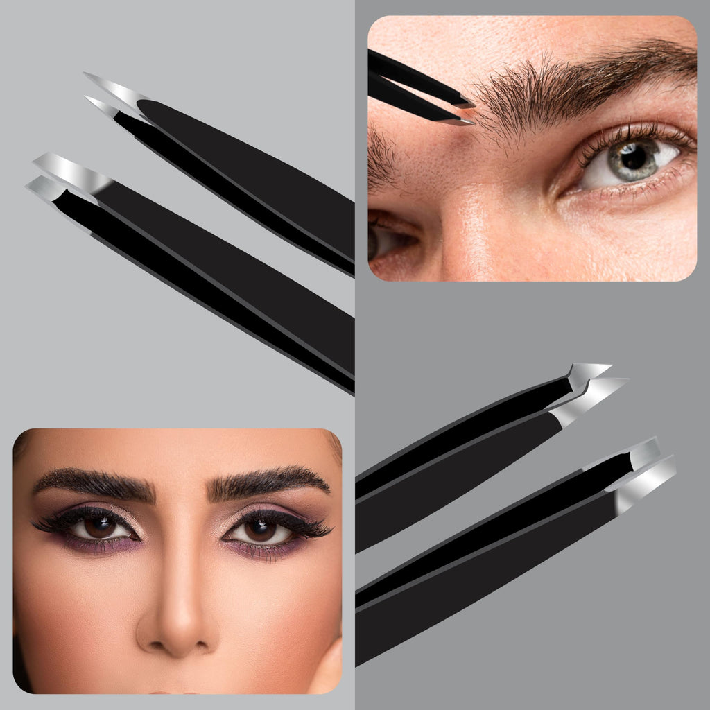 Professional Eyebrow Tweezers Set of 4 – Stainless Steel Precision Tweezers Kit for Facial Hair Removal, Ingrown Hair, Splinter & Eyebrow Shaping for Women & Men