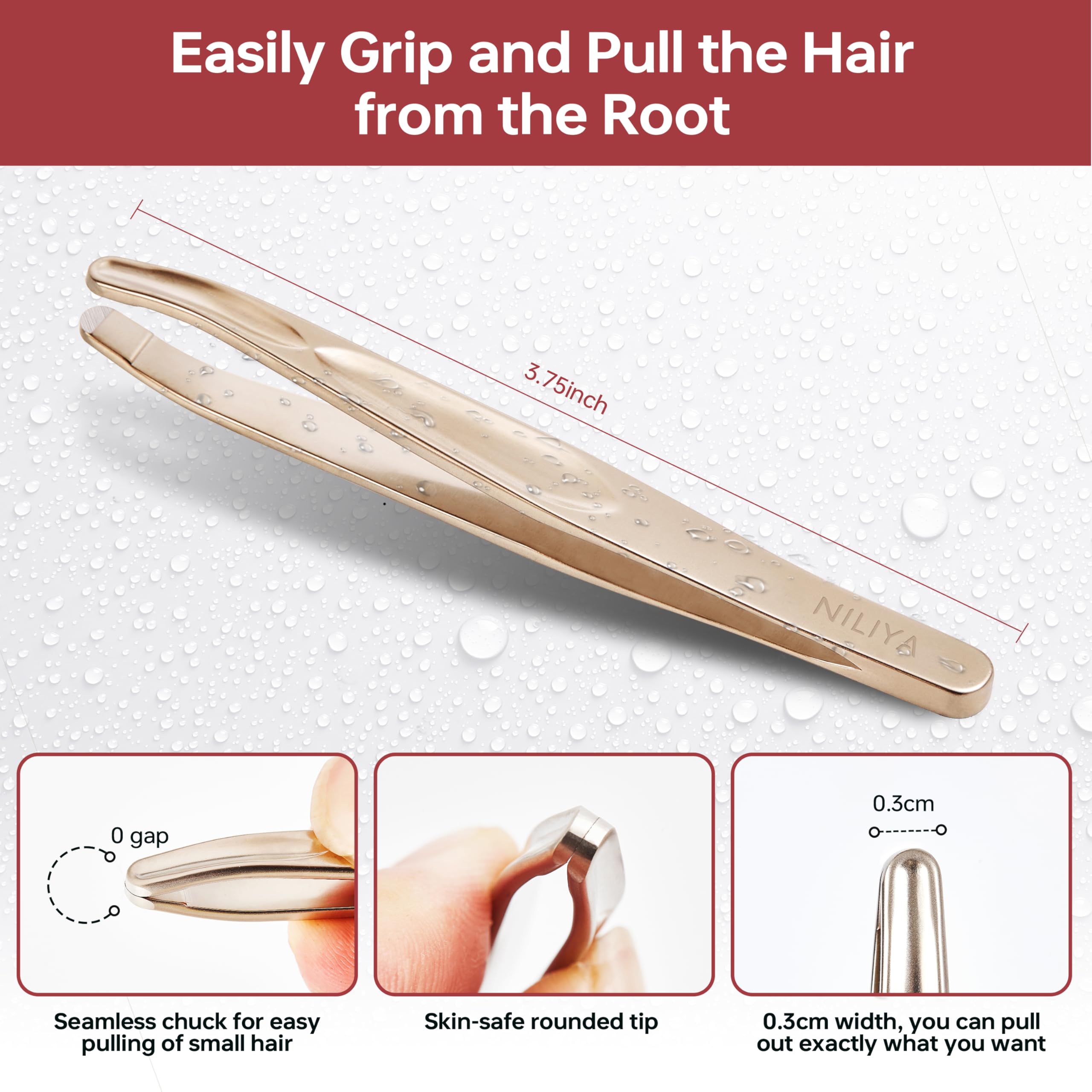 Tweezers for Man, Round Tips Plucker for Long and Stubborn Beard (Light Gold)