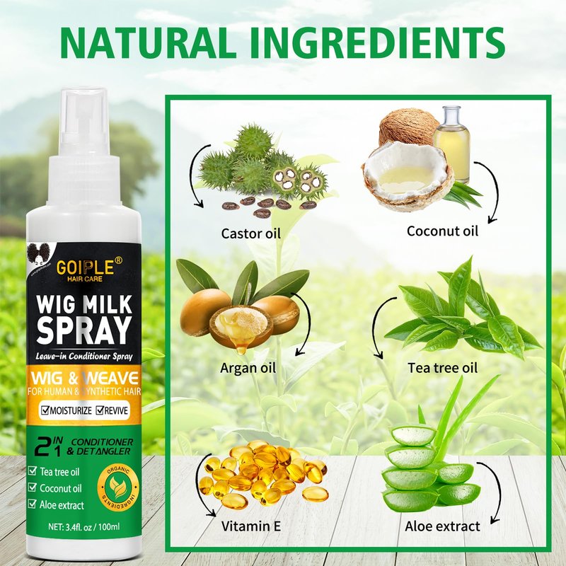 Wig Shampoo for Synthetic Wigs & Wig Milk Spray for Synthetic Hair, Detangle and Anti-Frizz, Hydrates & Moisturizes Synthetic Wig Shampoo, Conditioner＆Detangler 2 in 1 Moisturize Spray Detangler Brush