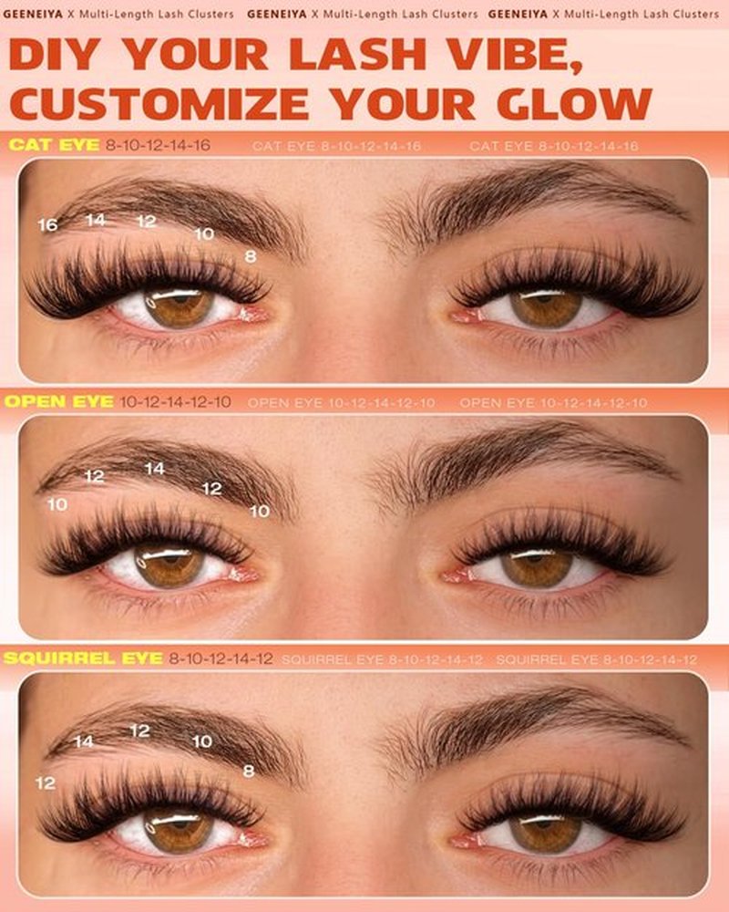 Geeneiya Fluffy Lash Clusters 8-16mm, Natural 3D Fluffy Effect Eyelash Clusters, C Curl DIY Cluster Eyelash Extensions for Salon-Like Lashes at Home