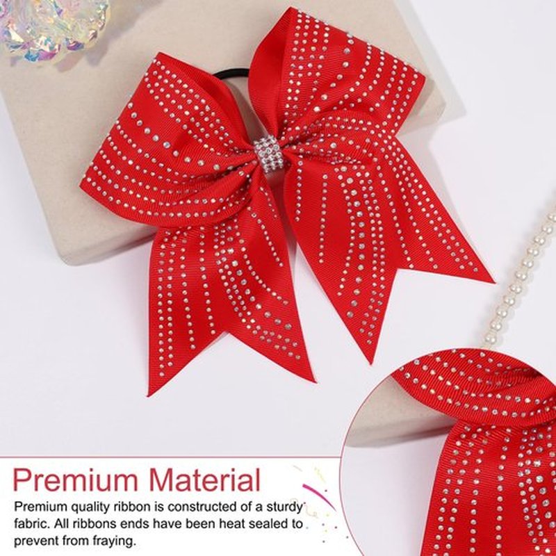CN 10PCS 7.5" Rhinestones Large Glitter Cheer Hair Bows for Cheerleading, Red Jumbo Cheer Bow with Ponytail Holder for Teen Girls Softball Cheerleader College Sports Competition
