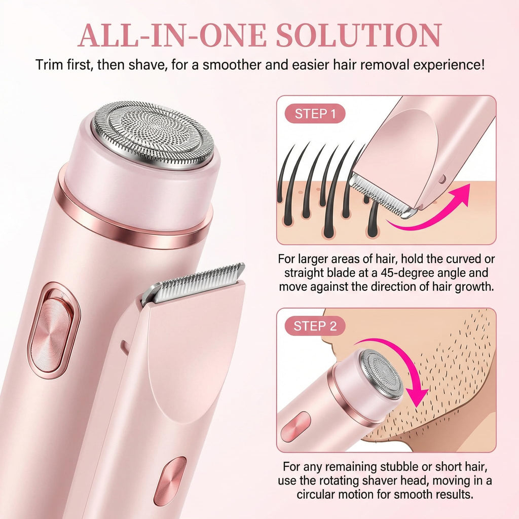 Bikini Trimmer for Women-2 in 1 Dual Head Bikini Shaver & Body Shaver,IPX7 Cordless & Waterproof Electric Shaver Wet & Dry Use,Painless Hair Removal,Ceramic Blade,Ultra Low Silent (Blue)