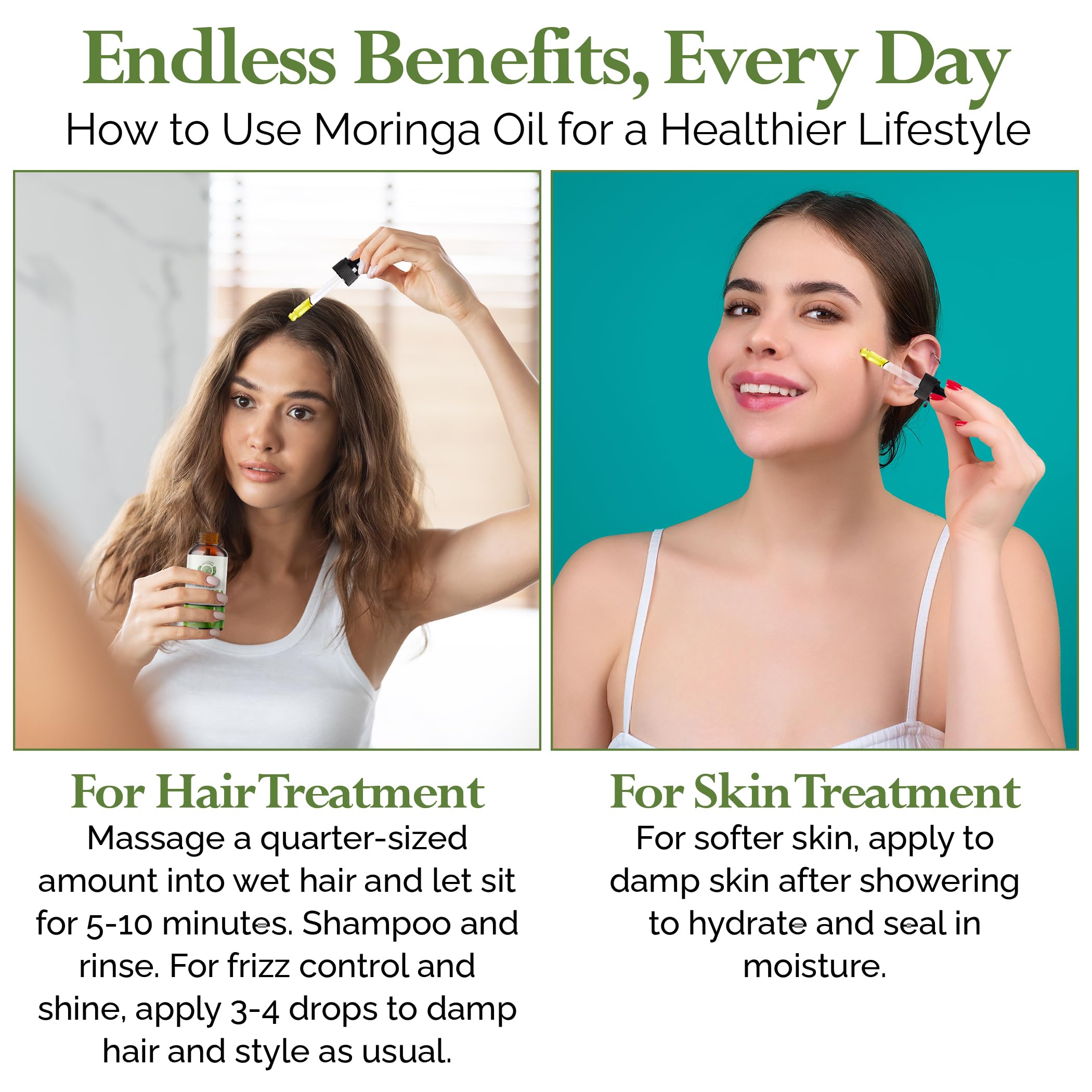 Moringa Seed Oil – 100% Pure, Cold-Pressed & Virgin, Unrefined Non-GMO Vegan Oil, Ultra-Hydrating Moisturizer for Dry Skin, Damaged Hair & Body, Anti-Aging, Ideal Carrier Oil