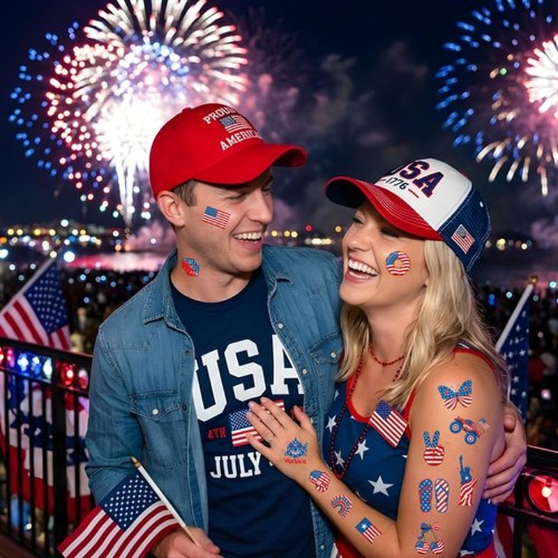 85Pcs Fourth Of July Patriotic Temporary Tattoos - Memorial Day Decorations Party Favors 4th of July Decorations Supplies 4th of July Gift Patriotic Accessories Independence Day Red White Blue USA