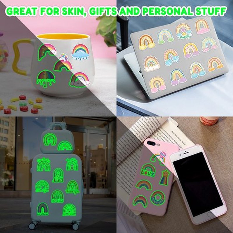 96 PCS Rainbow Pastel Rainbow Pre-Cut Luminous Glow in the dark Temporary Tattoos for Kids | Super Cute Themed Birthday Party Favors Supplies Decorations, Fake Tattoo Stickers Gifts for Boys Girls