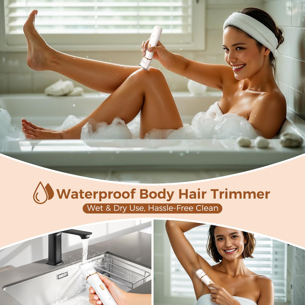 Bikini Trimmer for Women, 5-in-1 Waterproof Electric Razors for Women, Painless Pubic Hair Trimmer, Rechargeable Electric Shaver, Bikini Razor with Travel Case, Body Shaver & Face Nose Trimmer, Black