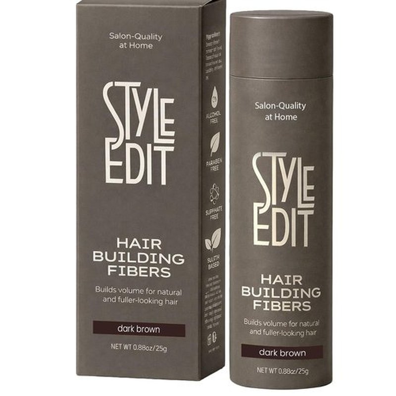 Style Edit Hair Building Fibers - Conceal Thinning Hair & Bald Spots | 100% Plant-Based, Dark Brown 0.88oz