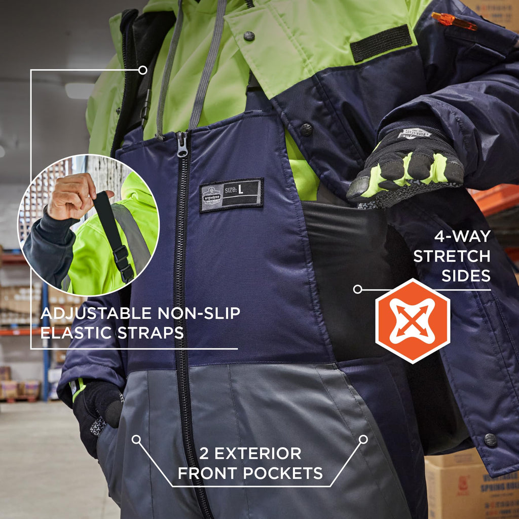 Ergodyne N-Ferno 6477 Insulated Freezer Bib Overalls, Cold Storage Work Gear