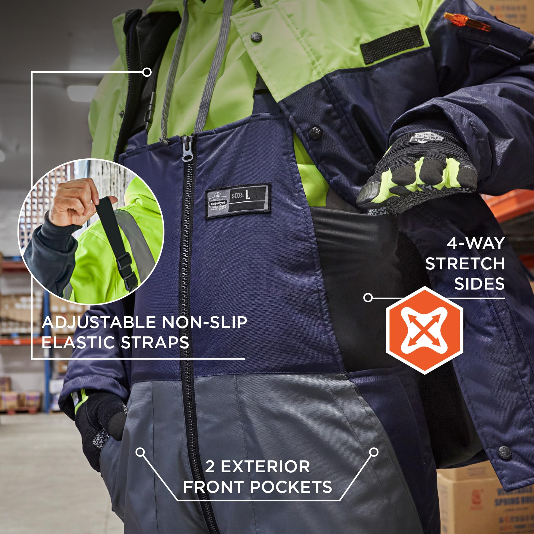 Ergodyne N-Ferno 6477 Insulated Freezer Bib Overalls, Cold Storage Work Gear