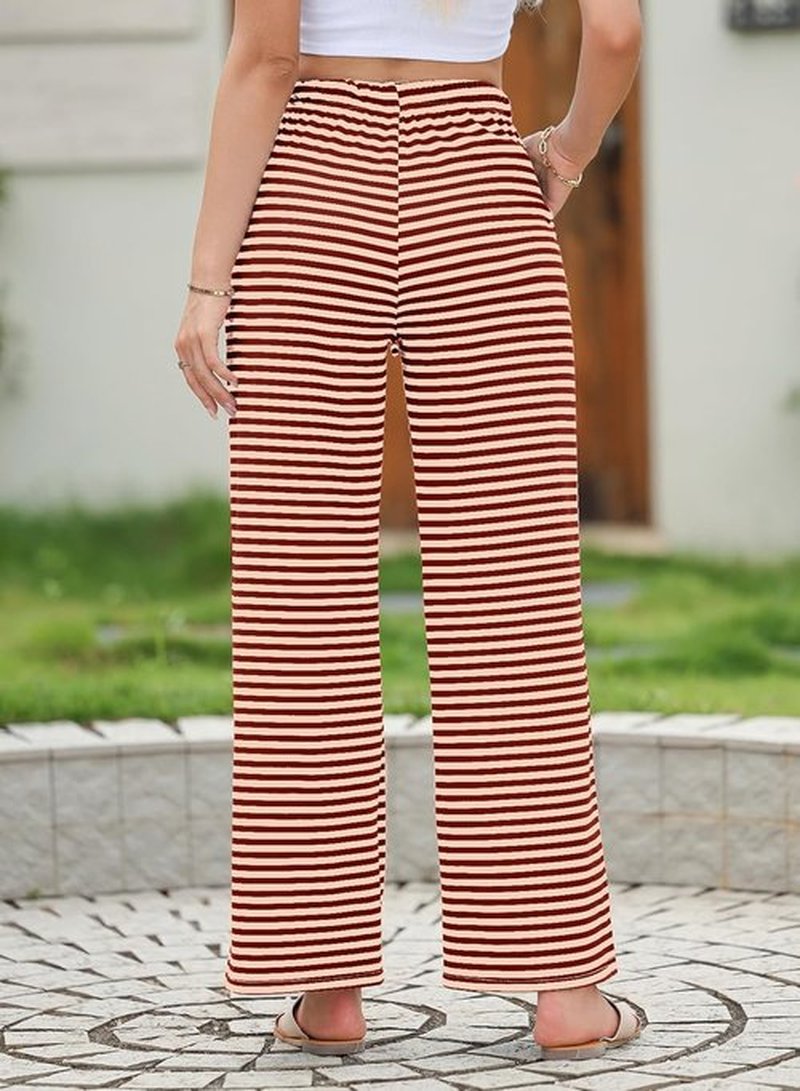 EVALESS Wide Leg Striped Pants for Women - Casual Drawstring Trousers with Pockets | Comfortable Lounge Wear