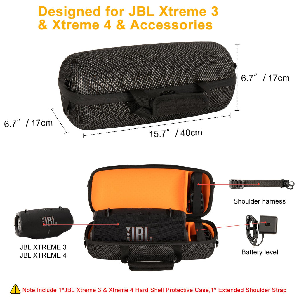 Hard Case Compatible with JBL Xtreme 4/Xtreme 3 Bluetooth Speaker,Travel Carrying Storage Holder Bag with Replacement Shoulder Strap Fit for Charger Adapter and Accessories (Black+White)