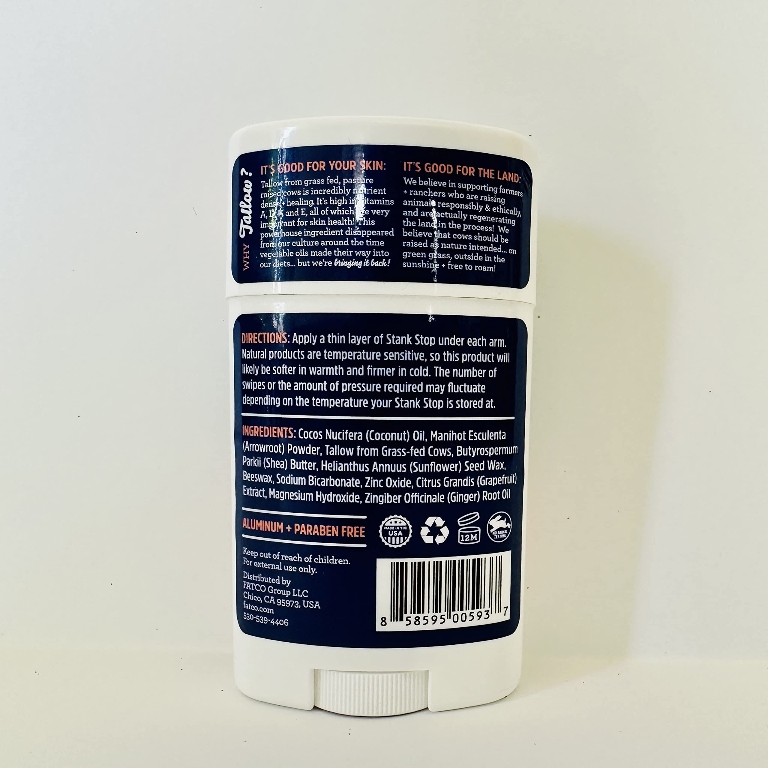 FATCO Stank Stop All Natural Deodorant with Tallow and Organic Coconut Oil – Grapefruit + Ginger 2-Pack (1.7 oz)