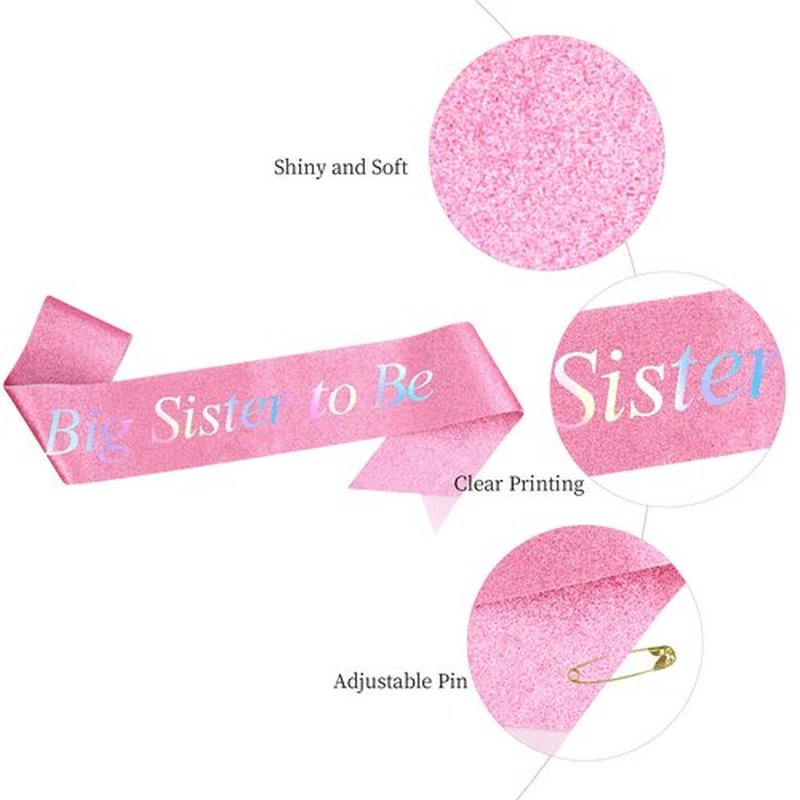 Chanaco Big Sister Gifts for Girls Pink Metal Rhinestone Crown Headband Glitter Satin Sash Big Sister to Be Accessory Set Announcement Party Decorations Cute Sibling Hairband Gift (Pink)