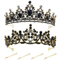 inSowni 2pcs Vintage Gothic Baroque Black Gold Crystal Rhinestone Crowns Tiaras Princess Queen Wedding Bridal Halloween Headbands Headpieces Hair Accessories with 4 Bobby Pins for Women Girls Brides