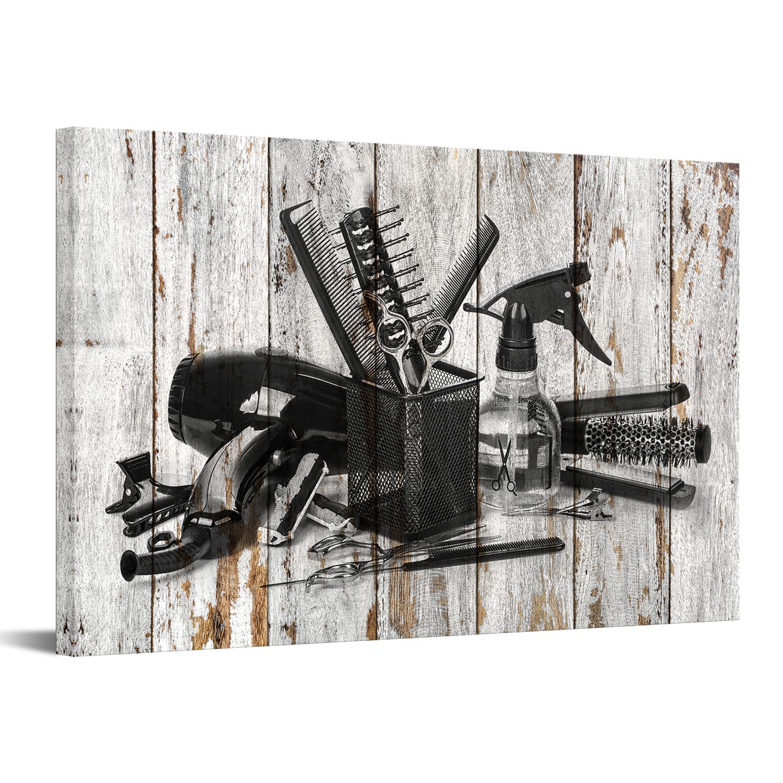 Conipit Hair Salon Wall Art Barber Shop Artwork Hairdressing Tools Pictures 1 piece 24''x36'' Haircutting Tool Art Picture Vintage Black and White Painting Print Framed Read to Hang