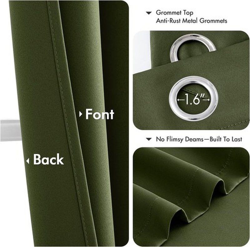 MIULEE Olive Green Blackout Curtains - Thermal Insulated Room Darkening Drapes | 96 Inches Long, 2 Panels