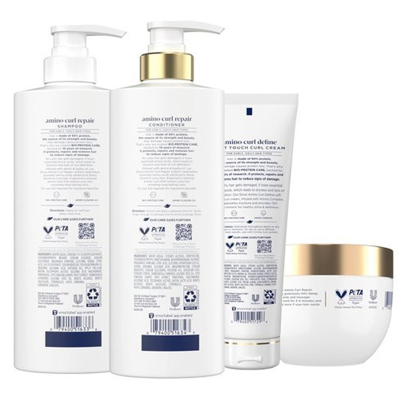 Dove Shampoo, Conditioner, & Mask Amino Curl Regimen Pack 4 Pk for Curly, Coily Hair with Bio-Protein Care Technology + Amino & Jojoba Oil