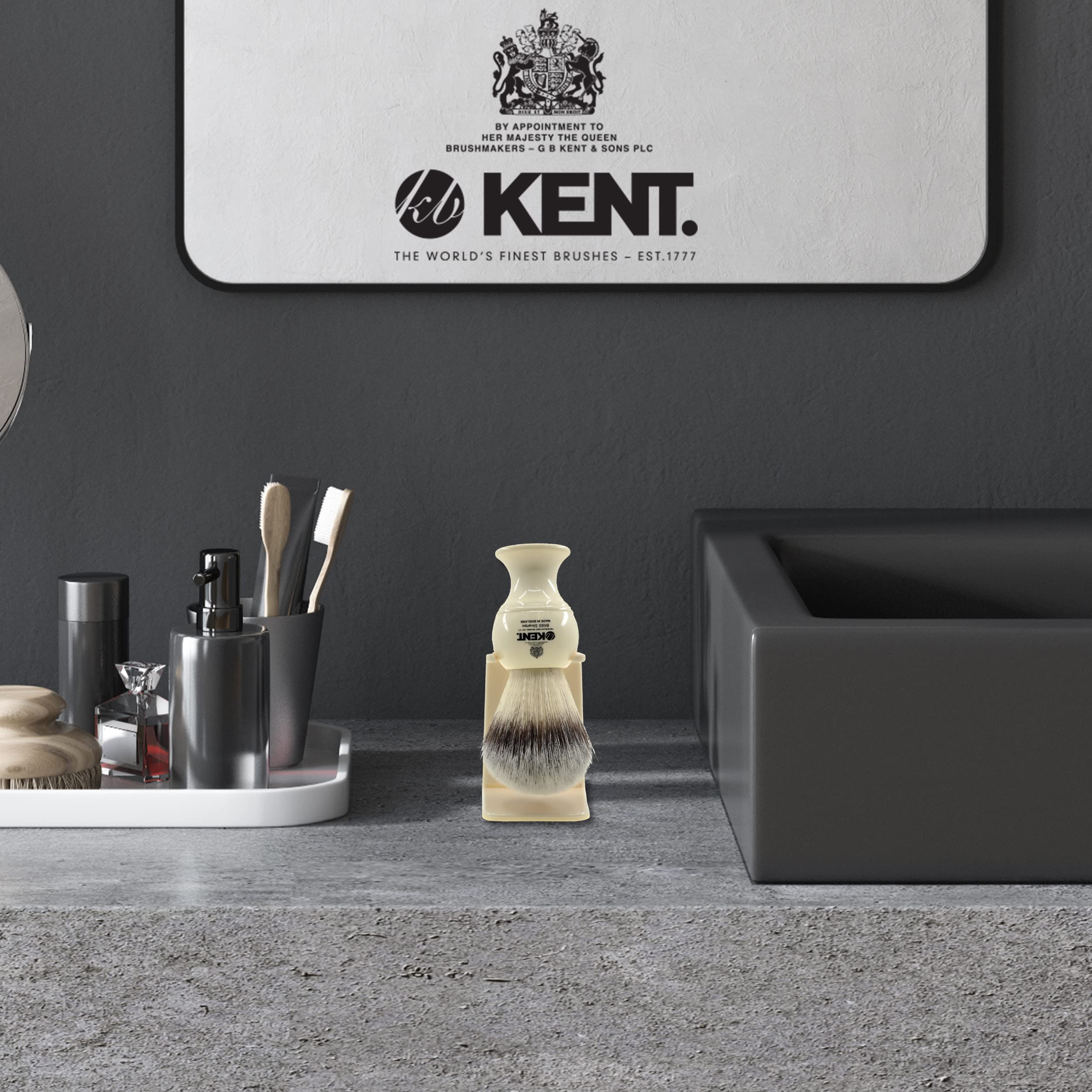 KENT VSB6 1.5" Water Resistant Mock Ivory Shaving Brush Stand BK2 and BK4 Natural Shaving Brush Air Drying Base