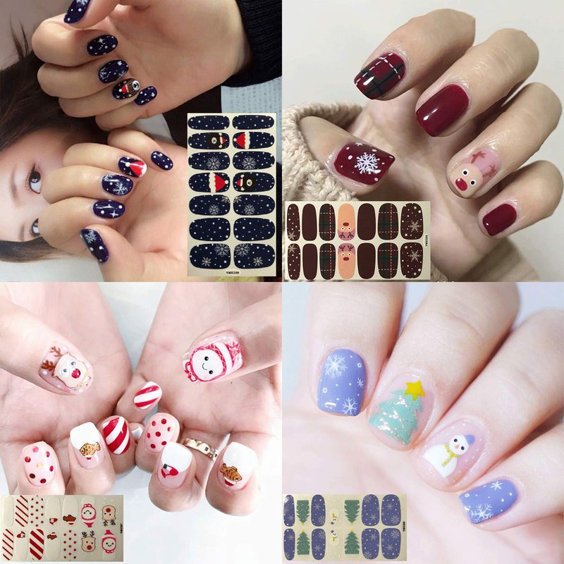 WOKOTO 20 Sheets Christmas Adhesive Nail Polish Strips with 1Pc Nail File Holiday Pack, Nail Polish Stickers Full Wraps Christmas Nail Stickers Manicure Kit Easy Nail Art Decoration Strips