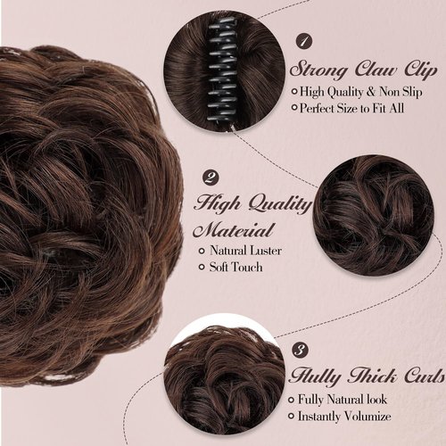 FREEMEIGE Messy Bun Hair Piece Human Hair Buns Hair Piece Claw Clip Bun Natural Curly Chignon Ponytail Fluffy Donut Updo Hair Pieces Messy Hair Buns Scrunchies for Women