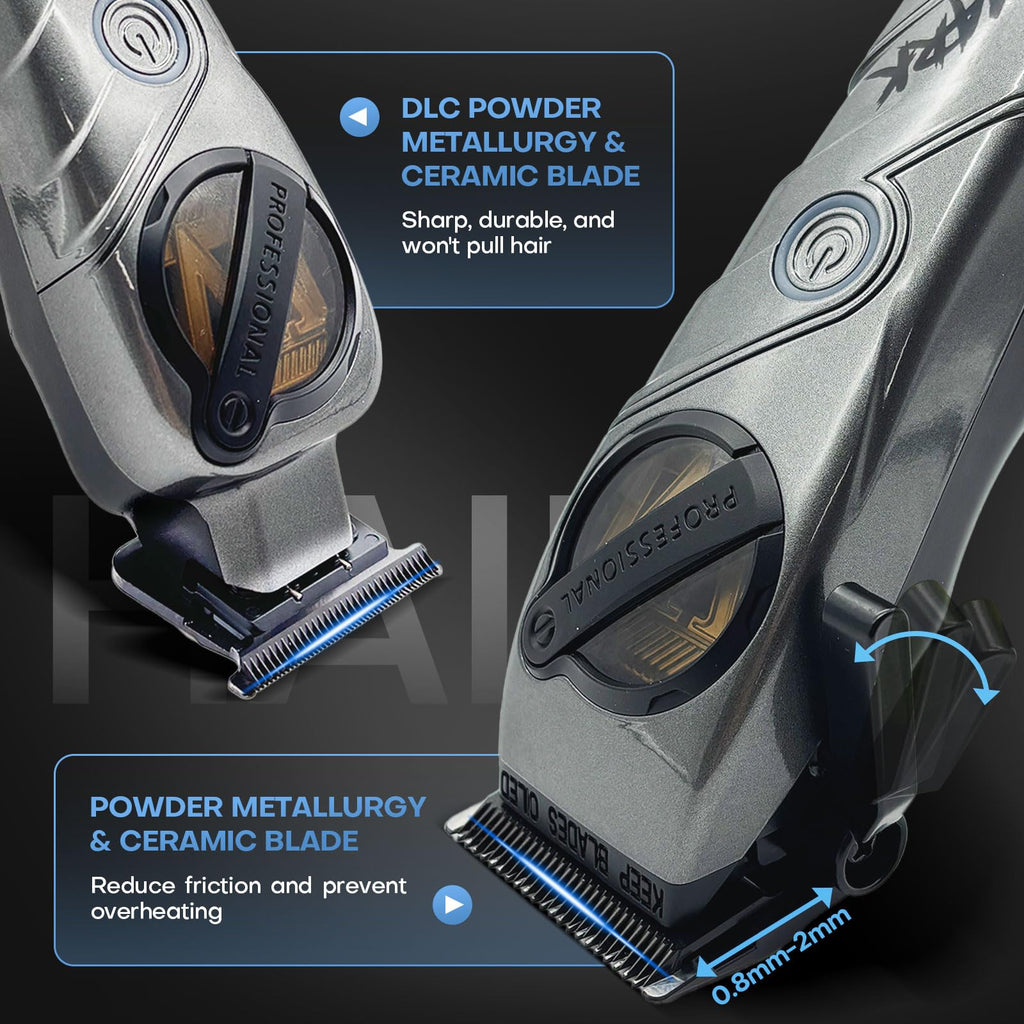 WMARK Hair Clippers for Men Professional Barber Clippers and Trimmers Set Cordless Hair Clippers for Hair Cutting, High Speed, Rechargeable, Powder Metallurgy DLC Ceramic Fade NG-8613 KIT (Gray)