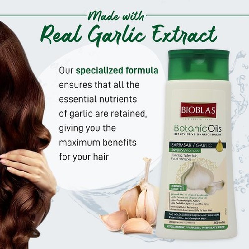 Bioblas Garlic Shampoo - Odorless & Unscented Hair Growth Formula for Men & Women - Clarifying Treatment to Cleanse Roots & Scalp - Hair Thickening & Anti-Thinning Solution (2 Pack)
