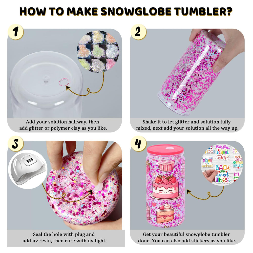Maucircol 16 Oz Acrylic Snowglobe Tumbler, 20 Pack Pre-Drilled Double Wall Plastic Clear Cup for Glitter Snow Globe Diy, Double Wall Plastic Snowglobe Cup with Clear Lid