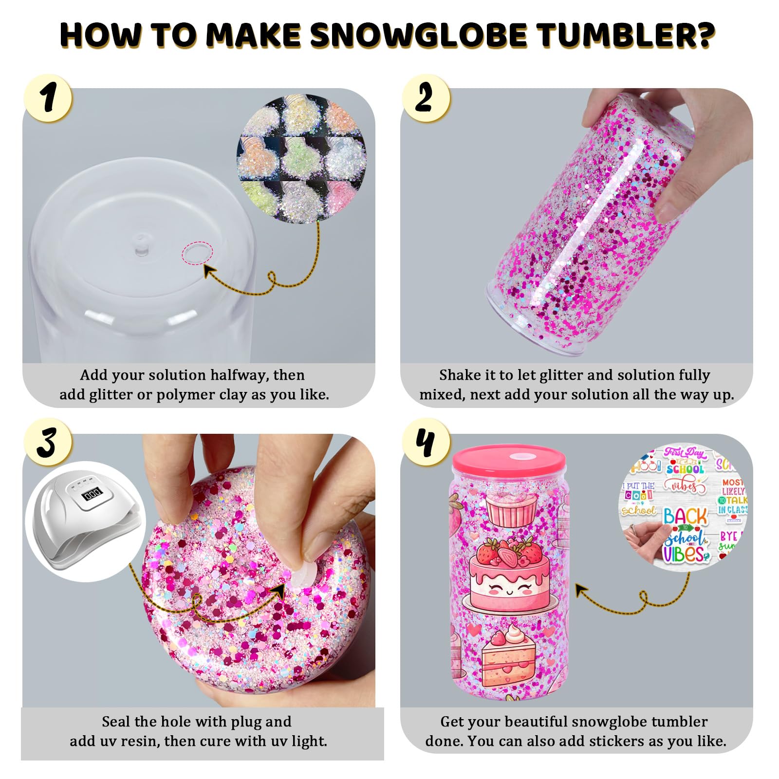 Maucircol 16 Oz Acrylic Snowglobe Tumbler, 20 Pack Pre-Drilled Double Wall Plastic Clear Cup for Glitter Snow Globe Diy, Double Wall Plastic Snowglobe Cup with Clear Lid