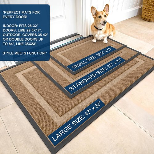 OLANLY Waterproof Front Door Mat - All-Season Indoor/Outdoor Doormat, Easy Clean, 29.5x17, Light Brown