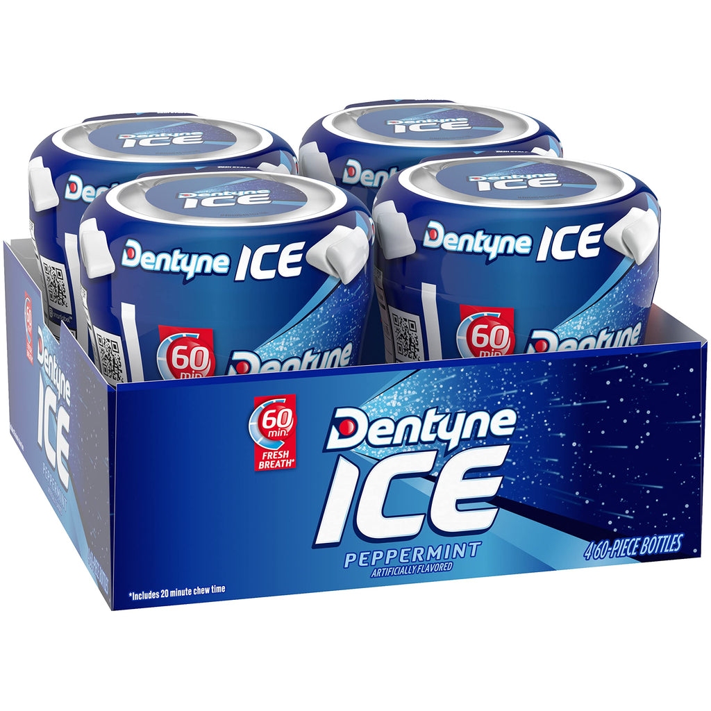 Dentyne Ice Peppermint Sugar Free Gum, 4 Bottles of 60 Pieces (240 Total Pieces)