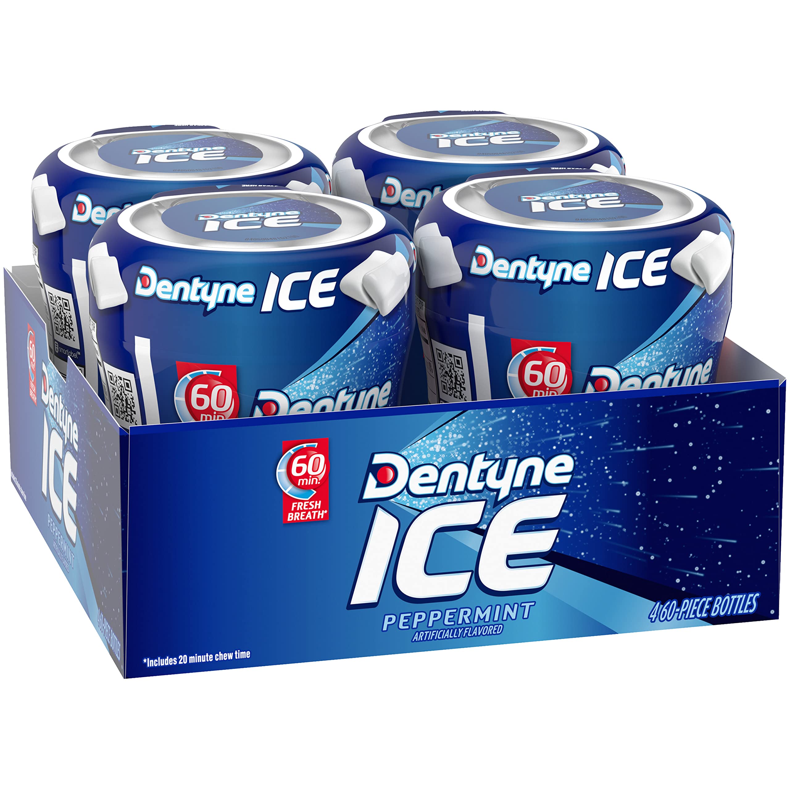 Dentyne Ice Peppermint Sugar Free Gum, 4 Bottles of 60 Pieces (240 Total Pieces)
