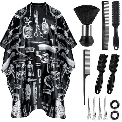 Barber Cape 13Pcs with Neck Duster Brush Adjustable, Extra Long Hair Cutting Cape 63" x 55" Profesional Barber Accessories for Men/Adults/Barber/Salon/Clients/Home/Women/Kids
