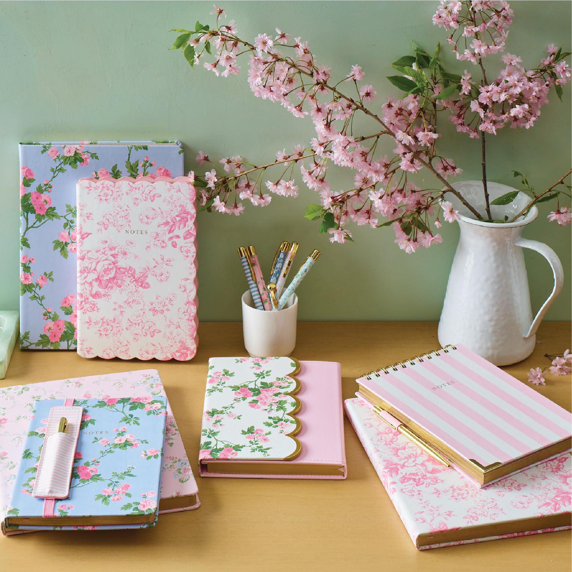 Laura Ashley Heirloom Cottage Flip Pad with Pen – 6x8.25 Inch Thick Notepad, Sturdy Hardcover, Lined Perforated Pages, Elastic Pen Holder, Elegant Writing Pad