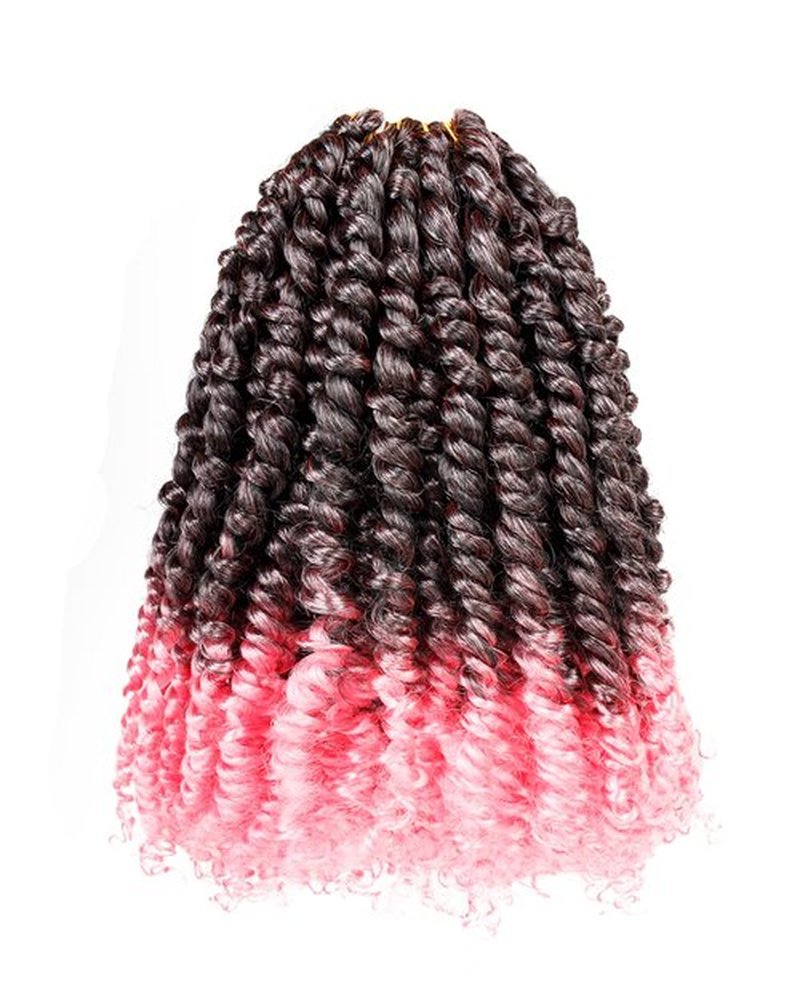Pre-Twisted Passion Twist Crochet Hair for Black Women Passion Twist Hair Pre Looped Bohemian Braids 10 Inch 7 Packs Ombre Pink Short Bob Curly Braiding Hair Extensions(10"-7P,T1B/Pink)