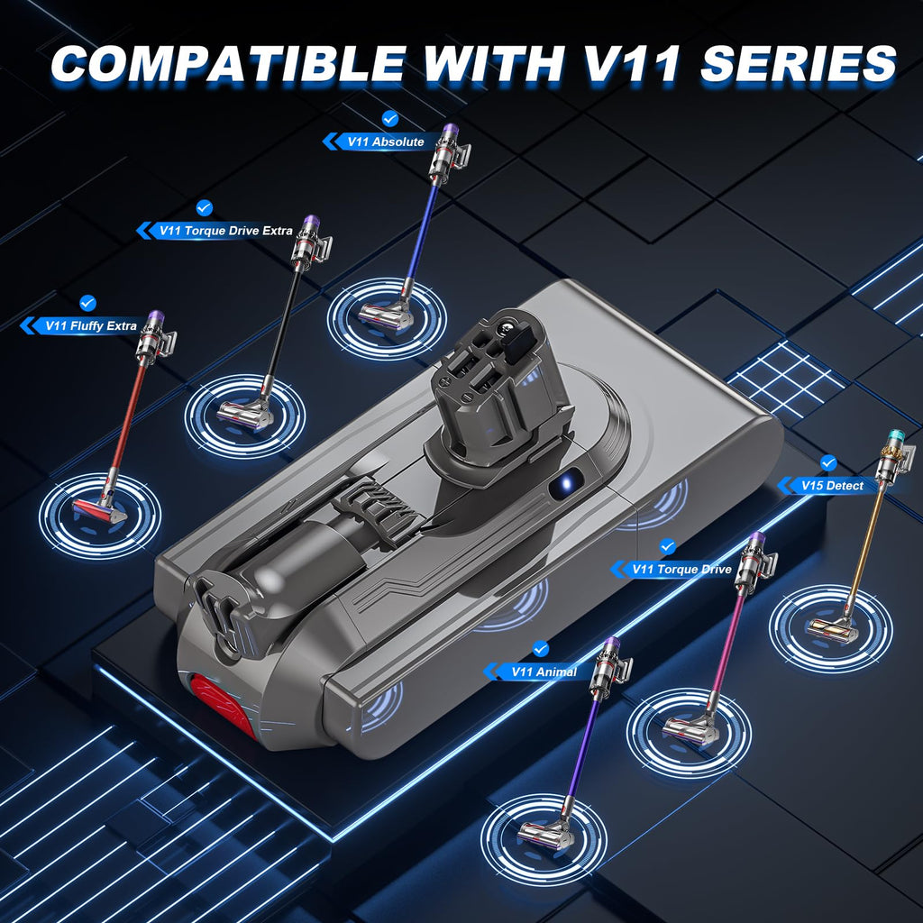8000mAh V11 Battery Replacement Compatible with Dyson V15 Button Click in Installation Style Battery V11 Extra/Absolute/Animal/Outsize/V15/SV15/SV16 970425-01 Vacuum Cleaner (Not for Screw-in Models)