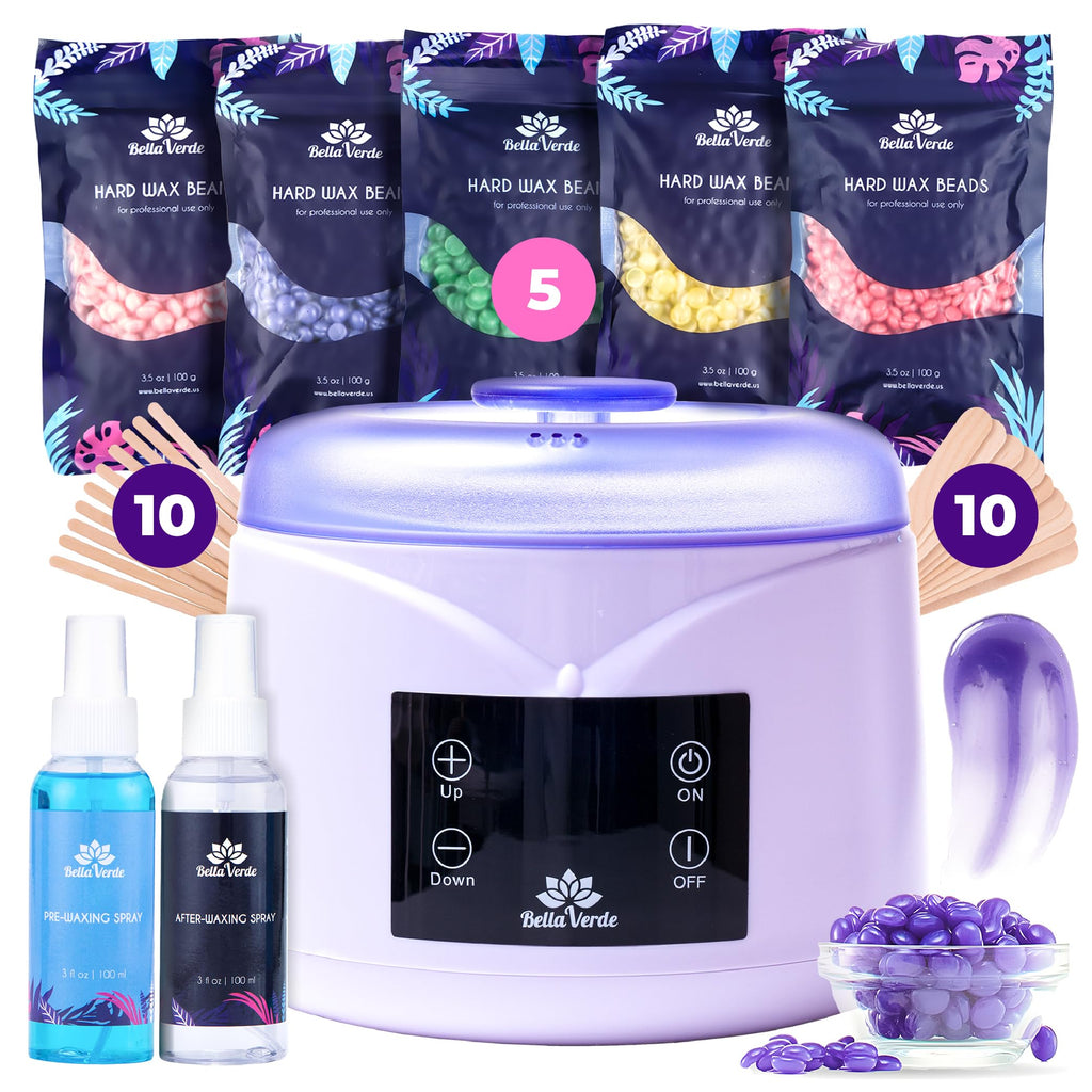 Bella Verde Waxing Kit for Women & Men -Digital Wax Warmer with Hard Beads, Pre & Post Spray, Hot Wax Pot Machine for Face, Eyebrows, Body, Legs, Bikini - At-Home Hair Removal for Sensitive Skin
