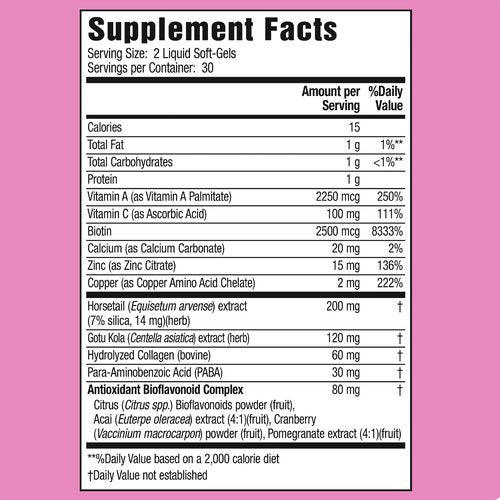 Applied Nutrition Longer Stronger Hair & Nails - 60 Liquid Soft-Gels - Biotin, Silica & Collagen - 30 Servings