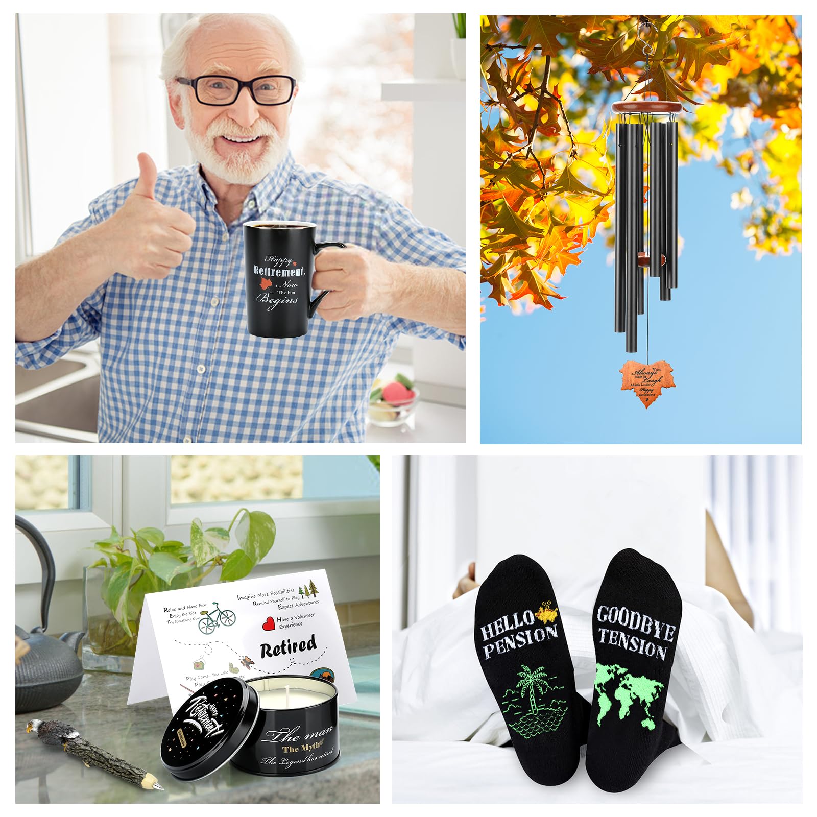 Retirement Gifts for Men 2025, Funny & Cool Happy Retirement Gift for Friends, Coworker, Dad, Grandpa,Retirees,Boss, Best Retired Gifts Basket for Him Include Mugs Wind Chimes,Socks,Candle,Resin Pen