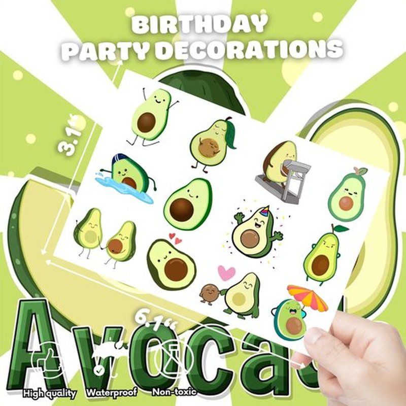 8 Sheets (96PCS) Avocado Temporary Tattoos – Cute Fruit Theme Birthday Party Supplies, Fun Decorations & Favors for Kids, Boys, Girls, School Gifts & Rewards