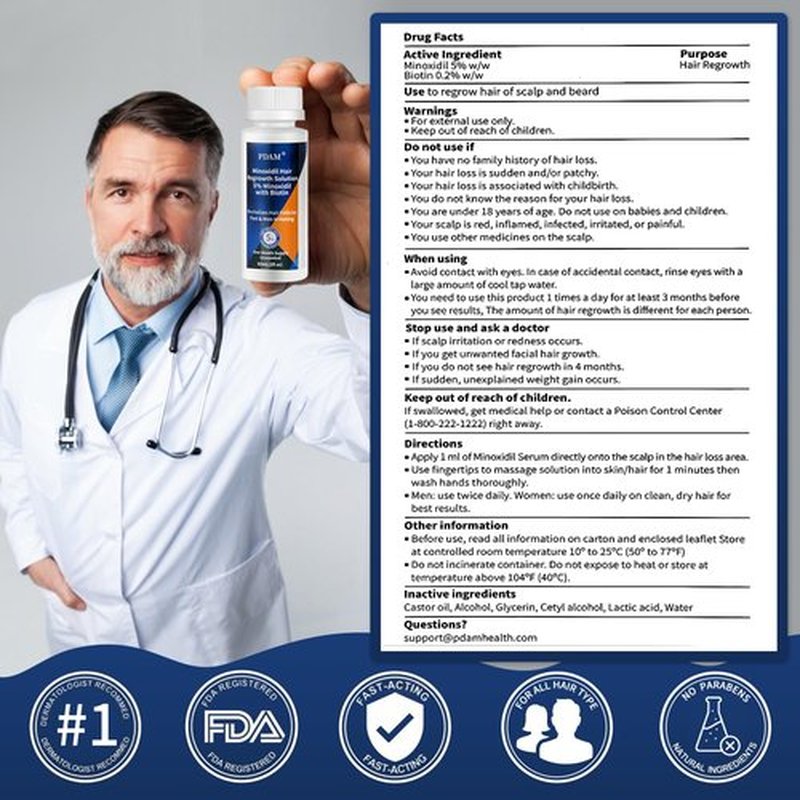 5% Minoxidil for Men Hair & Beard Growth Kit, Minoxidil for Women Hair Growth Serum, Extra Strength Hair Loss Treatment for Thinning Hair, Promotes Thicker Fuller Regrowth, Nourishes Scalp, 3 × 2oz